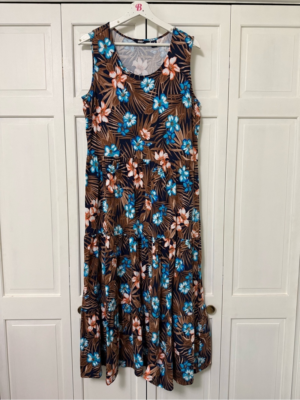 Lands' End Sleeveless Tiered Floral Maxi Dress Hawaiian Resortwear Beach